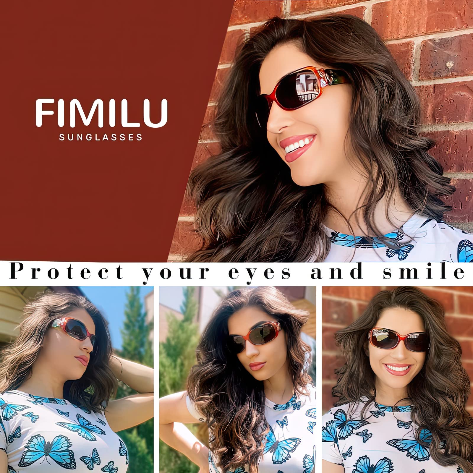 FIMILU Sunglasses for Women Polarized UV400 Protection Wrap Around Glasses Trendy Butterfly Decor Fashion Accessories