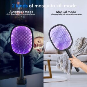 2 in 1 Electric Fly Swatter & Mosquito Zapper 4000V with USB Charging Base, Powerful Bug Zapper Racket Mosquito Swatter with 3 Layers of Safety Net Suitable for Indoor and Outdoor…