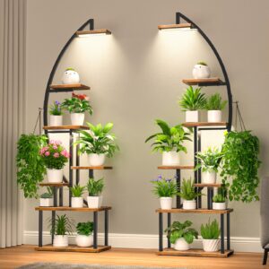 BACEKOLL Tall Plant Stand Indoor with Grow Light, 7 Tiered Metal for Plants Multiple, Large Holder Display Shelf, Half-Moon Shape Rack Living Room, Patio, Balcony