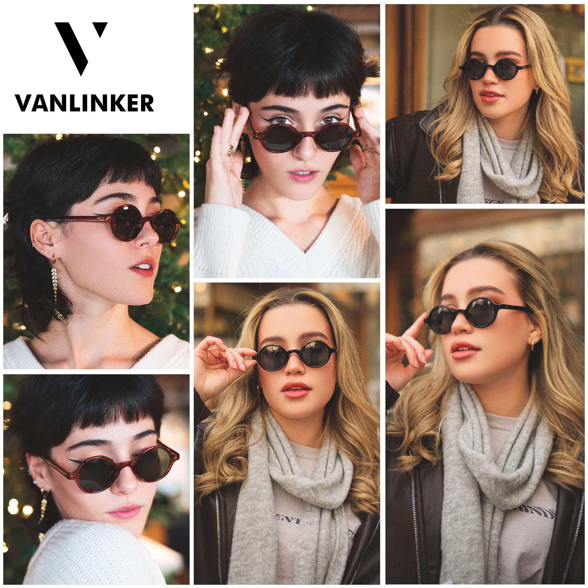 VANLINKER Round Polarized Sunglasses for Men Women Hippie Costume Sun Glasses 90s Circle VL9699 with Black Frame Grey Lens