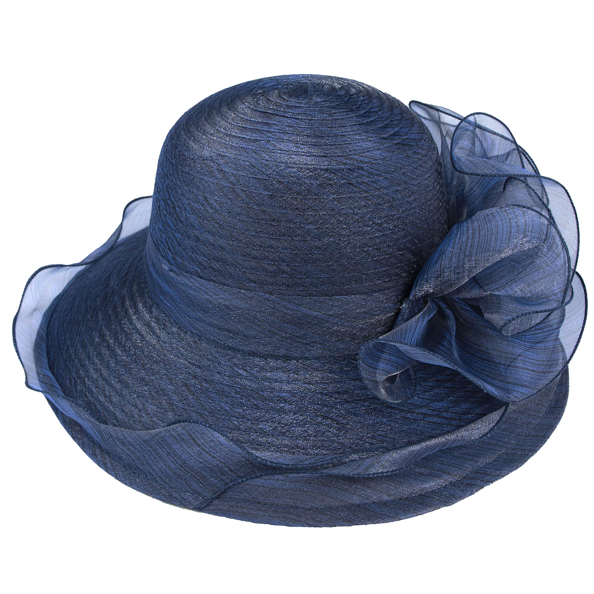 Organza Kentucky Fascinator Hat for Women - Derby Cocktail Tea Party Sun Hat Wedding Bridal Flower Church Hat Packable Dark Navy