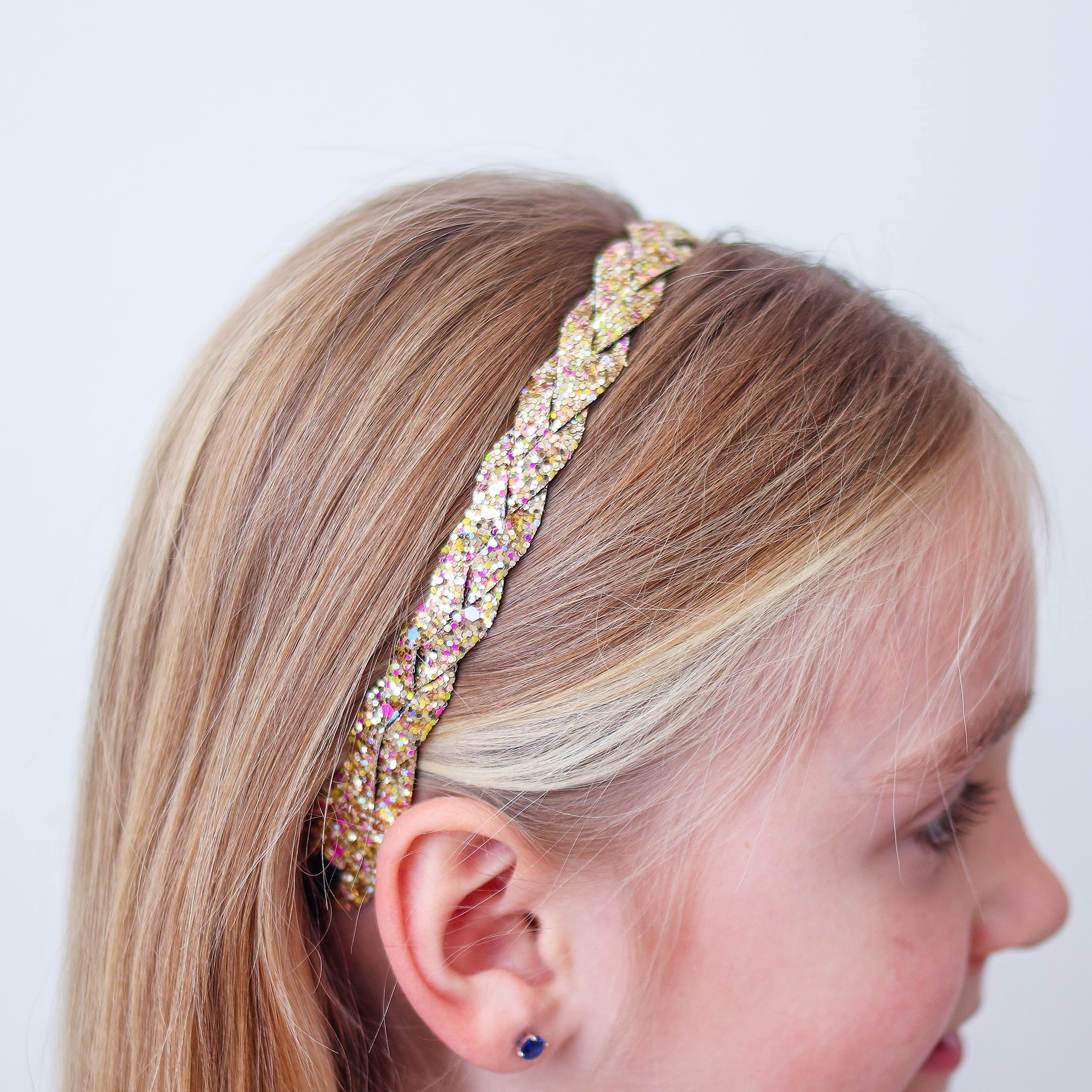 FROG SAC 3 Glitter Headbands for Girls, Adjustable No Slip Headband for Kids, Sparkly Stretch Hair Bands for Tweens, Bling Elastic Nonslip Teen Girl Hair Accessories