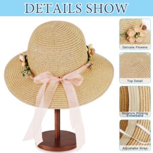 8 Pcs Tea Party Hat Bulk for Women Flower Lace Ribbon Wide Brim Hats Fancy Straw Hat with Flowers Caps Fascinator Hats for Tea Party Birthdays Supplies Multicolor