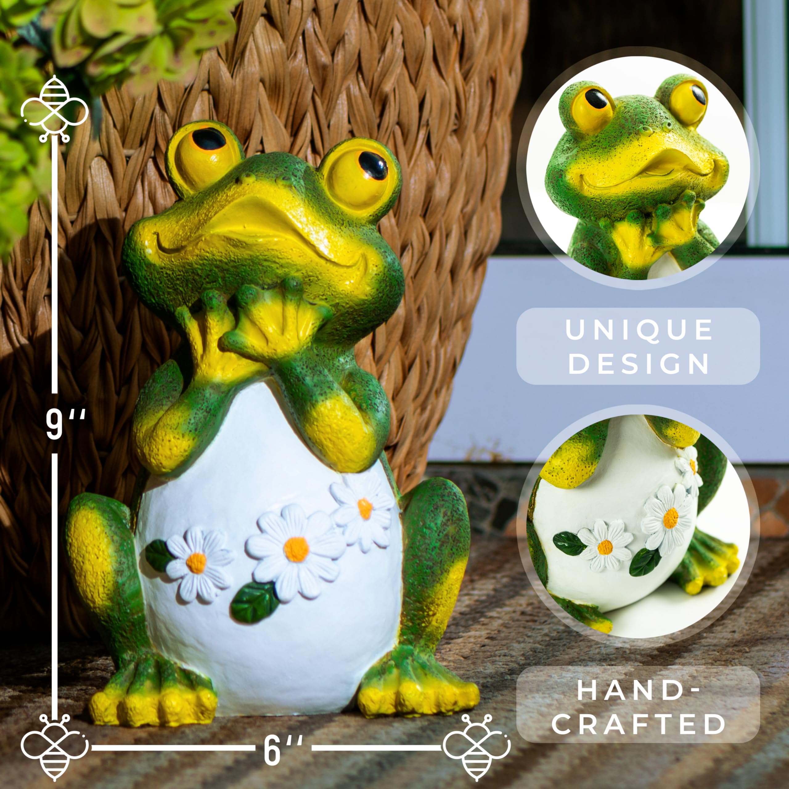 Redwix Garden Frog Figurines 9", Cute Frog Decor, Outdoor Statue Frogs Decorations, Garden Statues Outdoor Clearance, Frog Gifts for Frog Lovers