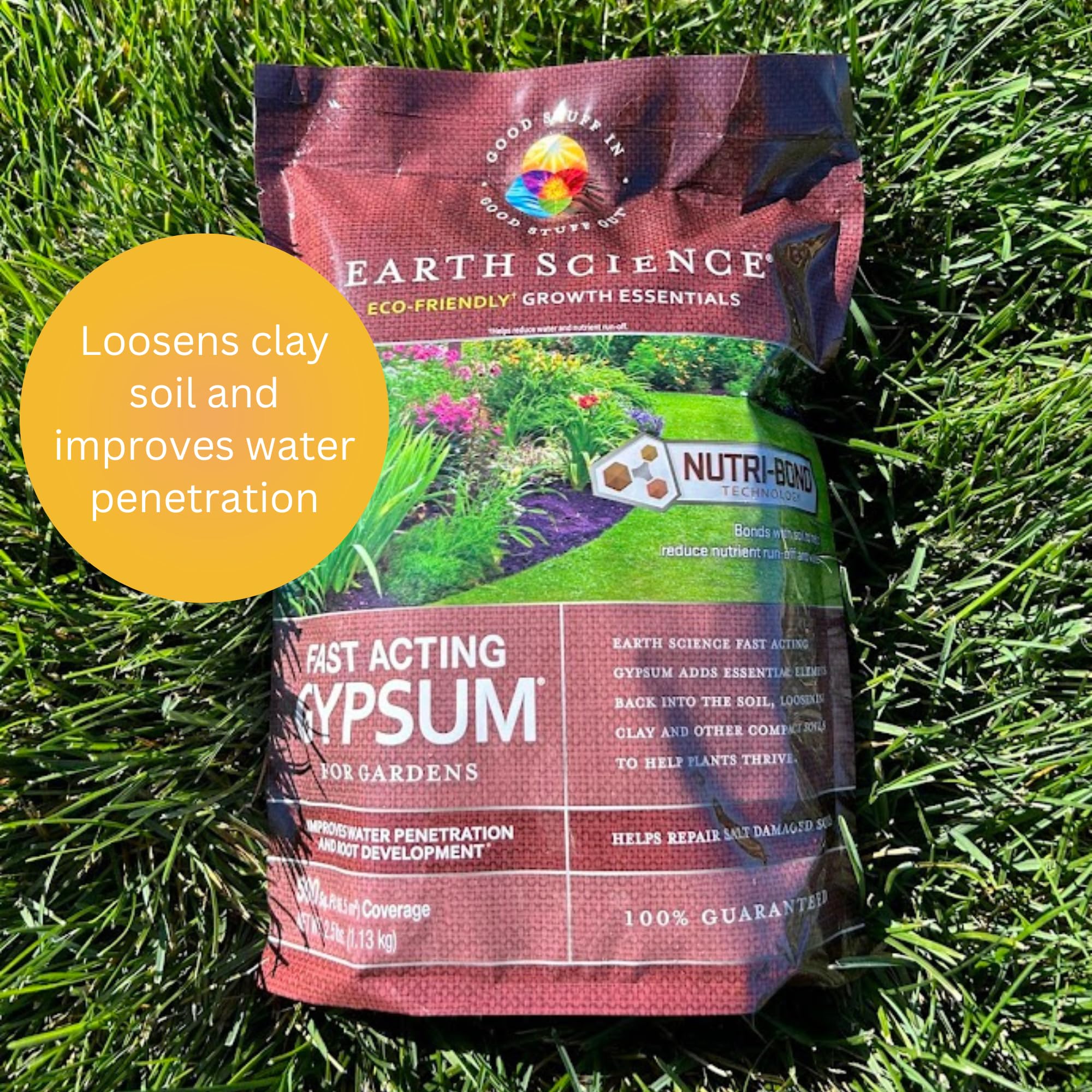 Earth Science Fast Acting Gypsum - Soil Conditioner Adds Calcium, Repairs Salt Damage & Root Growth with Nutri-Bond Runoff Reduction Technology (5 lb)