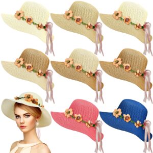 8 pcs tea party hat bulk for women flower lace ribbon wide brim hats fancy straw hat with flowers caps fascinator hats for tea party birthdays supplies multicolor