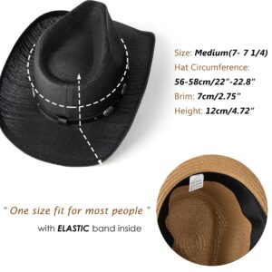 Lisianthus Straw Cowboy Hat for Women & Men Western Cowgirl Hat with Wide Brim Blue Bead-Black