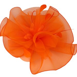 TLMNU Sinamay Fascinator Hat Floral Feather Pillbox Derby Hats for Women Wedding Tea Party with Headband Clip 01Orange