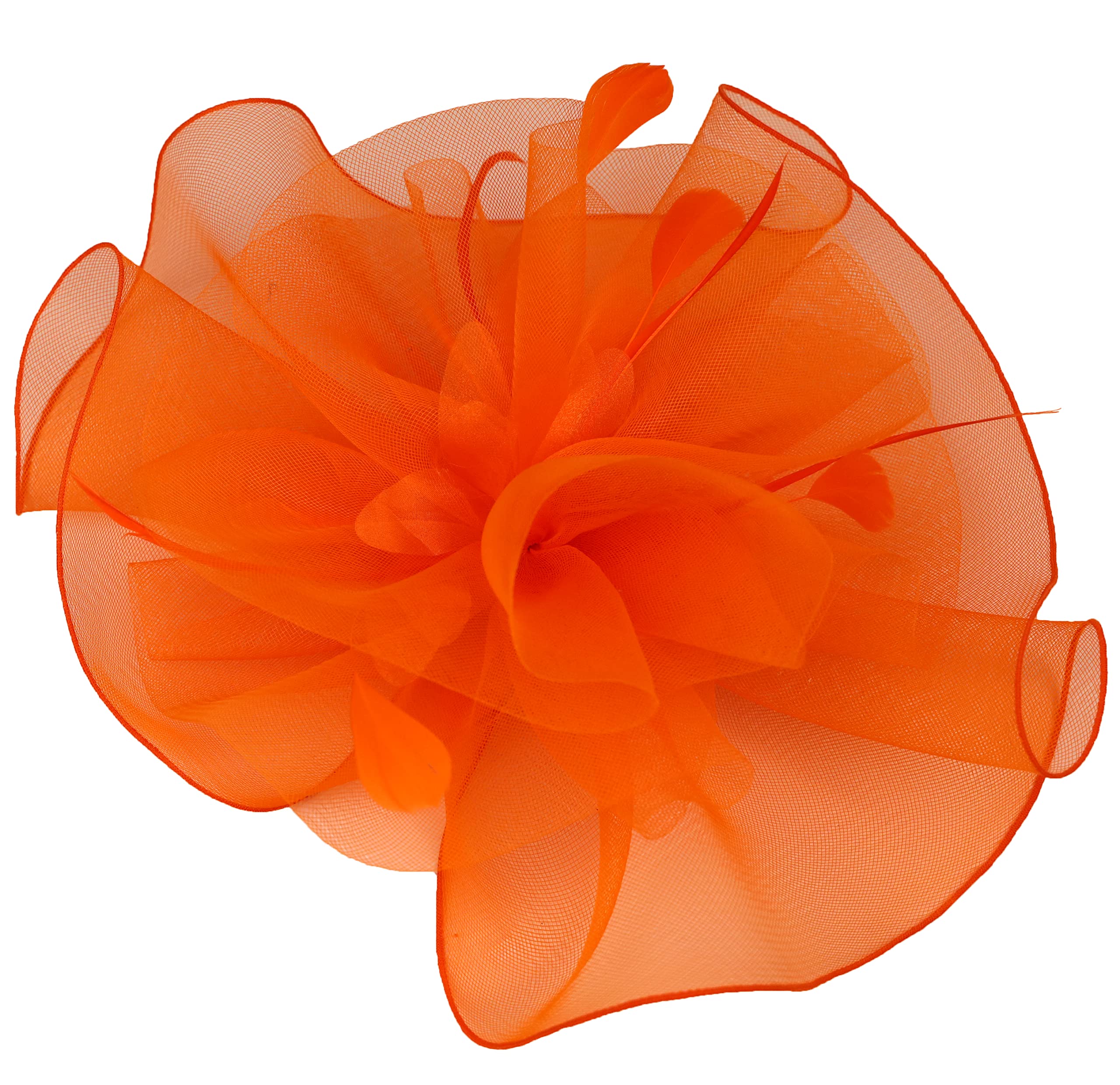 TLMNU Sinamay Fascinator Hat Floral Feather Pillbox Derby Hats for Women Wedding Tea Party with Headband Clip 01Orange