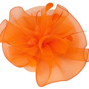 TLMNU Sinamay Fascinator Hat Floral Feather Pillbox Derby Hats for Women Wedding Tea Party with Headband Clip 01Orange