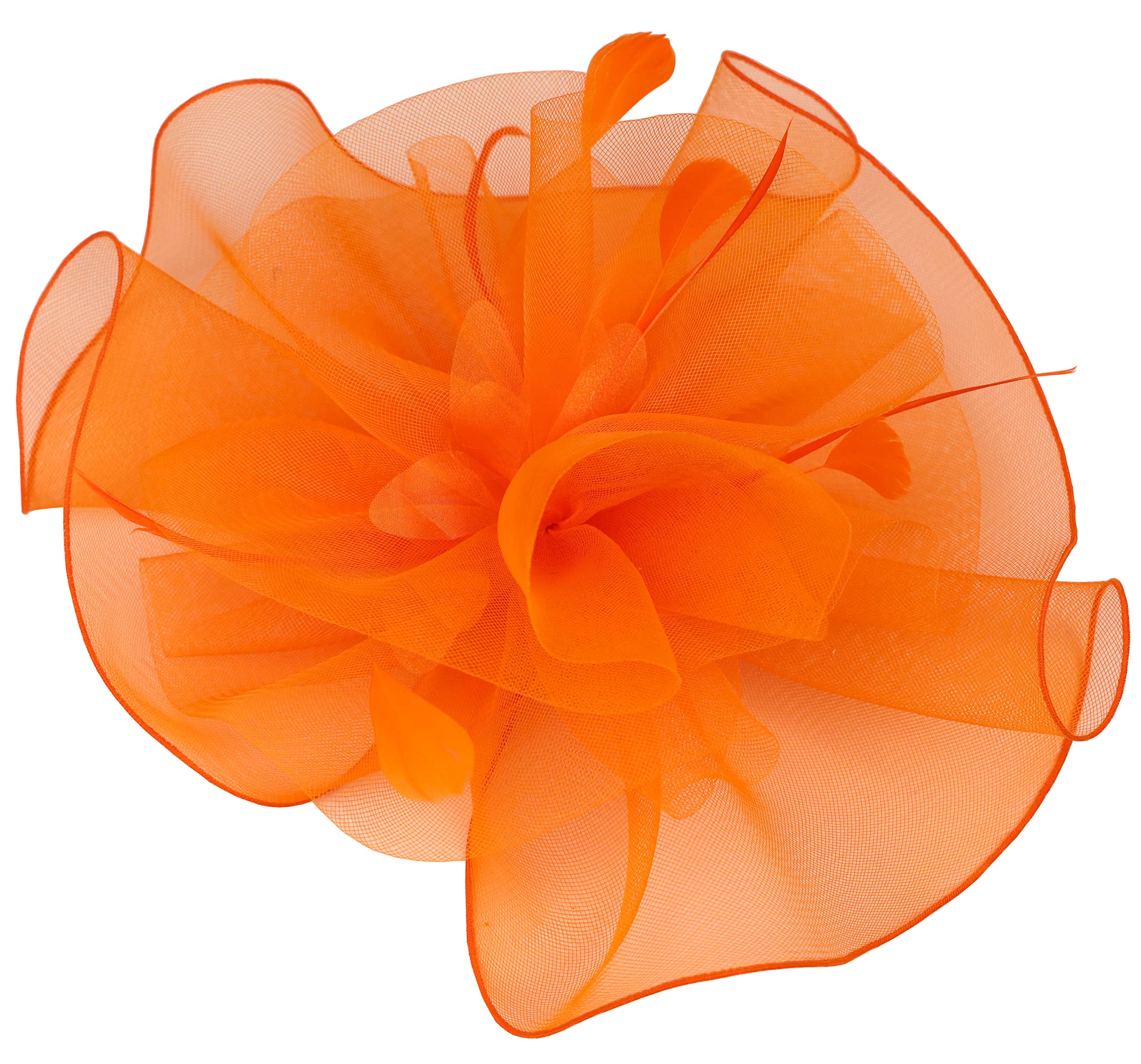 TLMNU Sinamay Fascinator Hat Floral Feather Pillbox Derby Hats for Women Wedding Tea Party with Headband Clip 01Orange