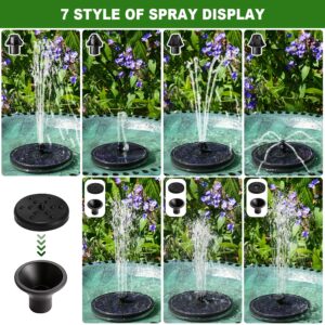 Yzert Solar Fountain with 2000 mAh Battery Backup Works in Cloudy, Glass Solar Powered Bird Bath Fountains with 7 Nozzles, 3.5 W Solar Fountain Pump for Birdbath,Garden, Outdoor, Pond (Black)