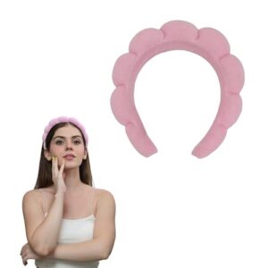 mapicnnt pink spa headband, soft terry towel makeup headband for washing face, puffy skincare facial headband with high water retention, versed bubble headband for women (1 count, pack of 1)