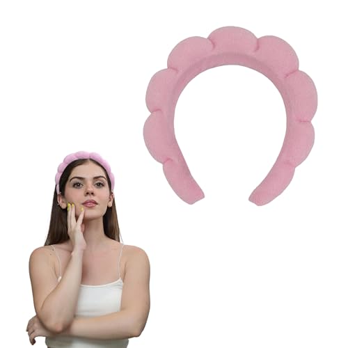 MAPICNNT Pink Spa Headband, Soft Terry Towel Makeup Headband for Washing Face, Puffy Skincare Facial Headband with High Water Retention, Versed Bubble Headband for Women (1 Count, Pack of 1)