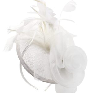 Gionforsy Fascinators Hats for Women Feather Kentucky Derby Hats with Pearl Necklaces Lace Gloves Wedding Veil Hat (US, Alpha, One Size, White)