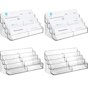 Jutom 4 Pcs 8 Pocket Acrylic Business Card Holder 7.68 x 3.43 x 3.82 Inch Business Card Holder Display Clear Stand Card Organizer Multi Business Card Holder for Desk Literature Flyer Pamphlet