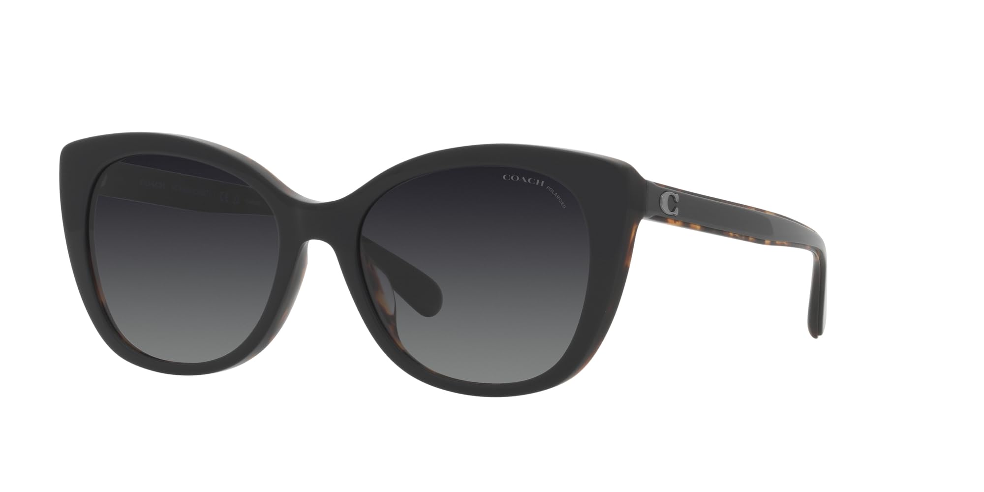 Coach HC8365U Universal Fit Sunglasses, Black/Dark Tortoise/Grey Gradient Polarized, 55 mm