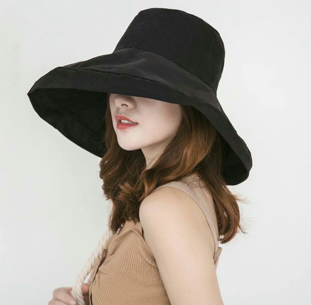 Women Sun Hat Wide Brim UV Protection Soild Bucket Hat Travel Outdoor Beach Hat Black