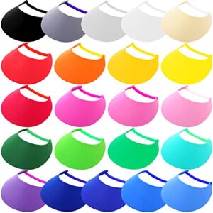 22 pcs adjustable sun visors for women golf sun visor hat tennis elastic foam visors bulk for ladies men outdoors, 22 solid colors