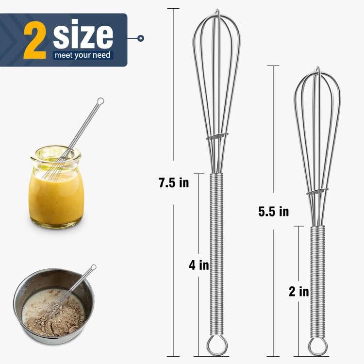 Eddeas Mini whisk, Small Whisk 2 Pieces, 5in and 7in 304 Stainless steel Wire Whisk for Whisking, Beating, Mixing Sauces, Blending Ingredients