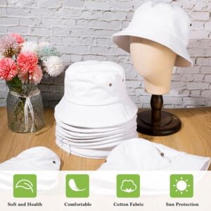 24 Pcs Washed Cotton Bucket Hats Bulk Packable Outdoor Sun Hat Wide Brim Fishing Hat Travel Beach Summer Cap for Men Women (White)