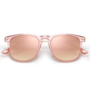 CARFIA Pink Mirrored Lightweight Polarized Sunglasses for Women UV Protection, Retro Square Ladies Sunnies Driving Eyewears