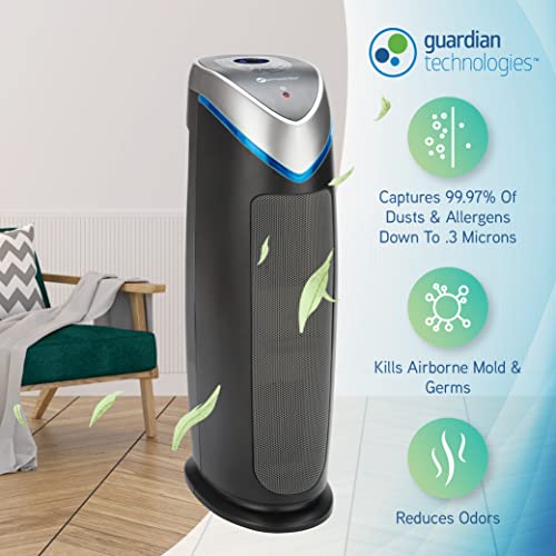 GermGuardian Air Purifier with HEPA Filter, Removes 99.97% of Pollutants, Covers Large Room up to 743 Sq. Foot Room in 1 Hr, UV-C Light Helps Reduce Germs, Zero Ozone Verified, 22", Gray, AC4870