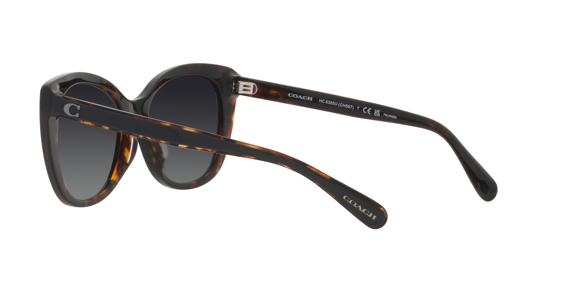 Coach HC8365U Universal Fit Sunglasses, Black/Dark Tortoise/Grey Gradient Polarized, 55 mm