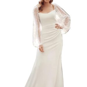 Detachable Sleeves for Wedding Dresses Pearl Tulle Illusion Removable Bridal Accessory (Ivory 04)