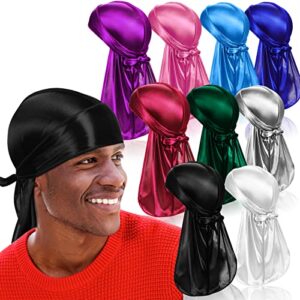 asknoto 9 pcs silky durag with long tail for men, pack durags do rags for 360 waves