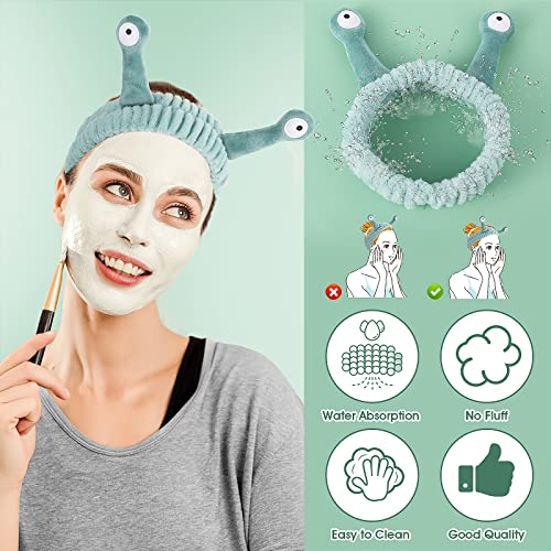 WLLHYF Spa Headband Facial Makeup Head Band Microfiber Soft Coral Fleece Head Wraps Snail Cartoon Cute Christmas Hair Accessories Elastic Skincare Hair Band for Women Girls Washing Face Beauty