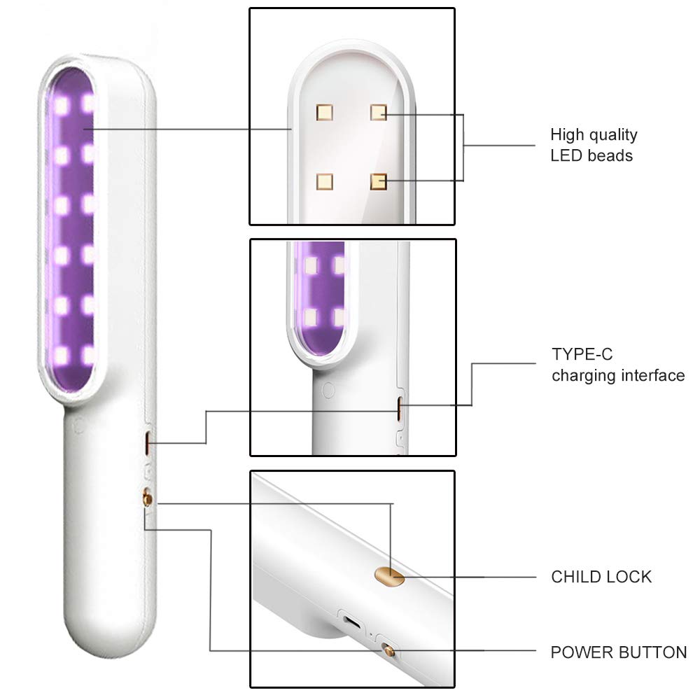 VANELC UV Light Sanitizer Wand, Portable UVC Travel Wand Ultraviolet Disinfection lamp Without Chemicals for Hotel Household Wardrobe Toilet Car Pet Area