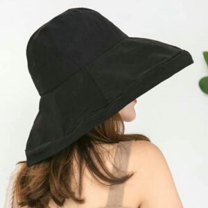 Women Sun Hat Wide Brim UV Protection Soild Bucket Hat Travel Outdoor Beach Hat Black