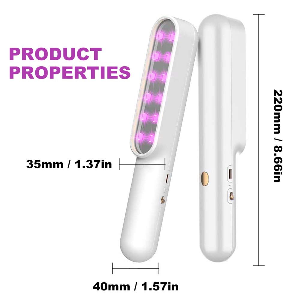 VANELC UV Light Sanitizer Wand, Portable UVC Travel Wand Ultraviolet Disinfection lamp Without Chemicals for Hotel Household Wardrobe Toilet Car Pet Area