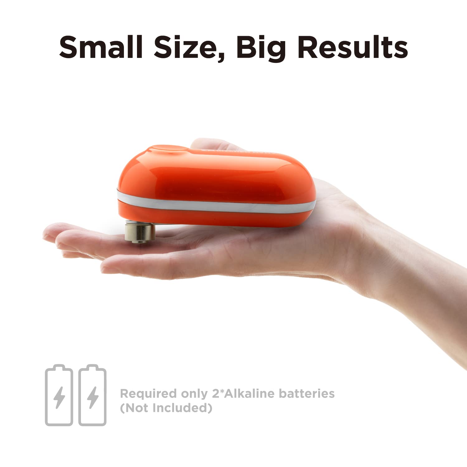 Kitchen Mama Mini Electric Can Opener Smooth Edge: Open Cans with A Simple Press of Button - Ultra-Compact, Mini-Sized Space Saver, Portable, Hands Free, Food-Safe, Battery Operated (Orange)