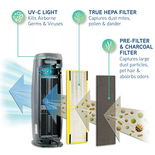 GermGuardian Air Purifier with HEPA Filter, Removes 99.97% of Pollutants, Covers Large Room up to 743 Sq. Foot Room in 1 Hr, UV-C Light Helps Reduce Germs, Zero Ozone Verified, 22", Gray, AC4870