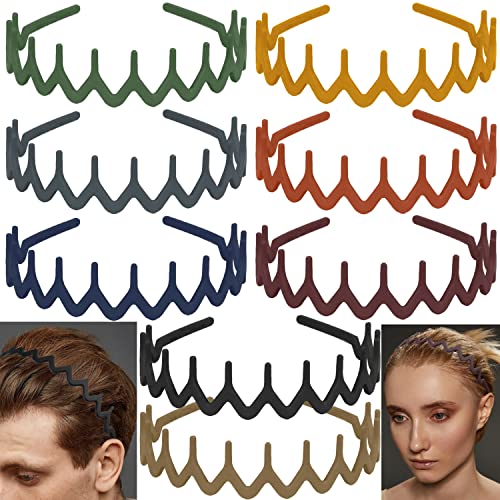 LAPOHI 8 PCS Non Slip Fashion Effortless Plastic Headbands with Teeth Comb Skinny Hair Bands for Women Men Teen Girls, Comb Teeth Morandi