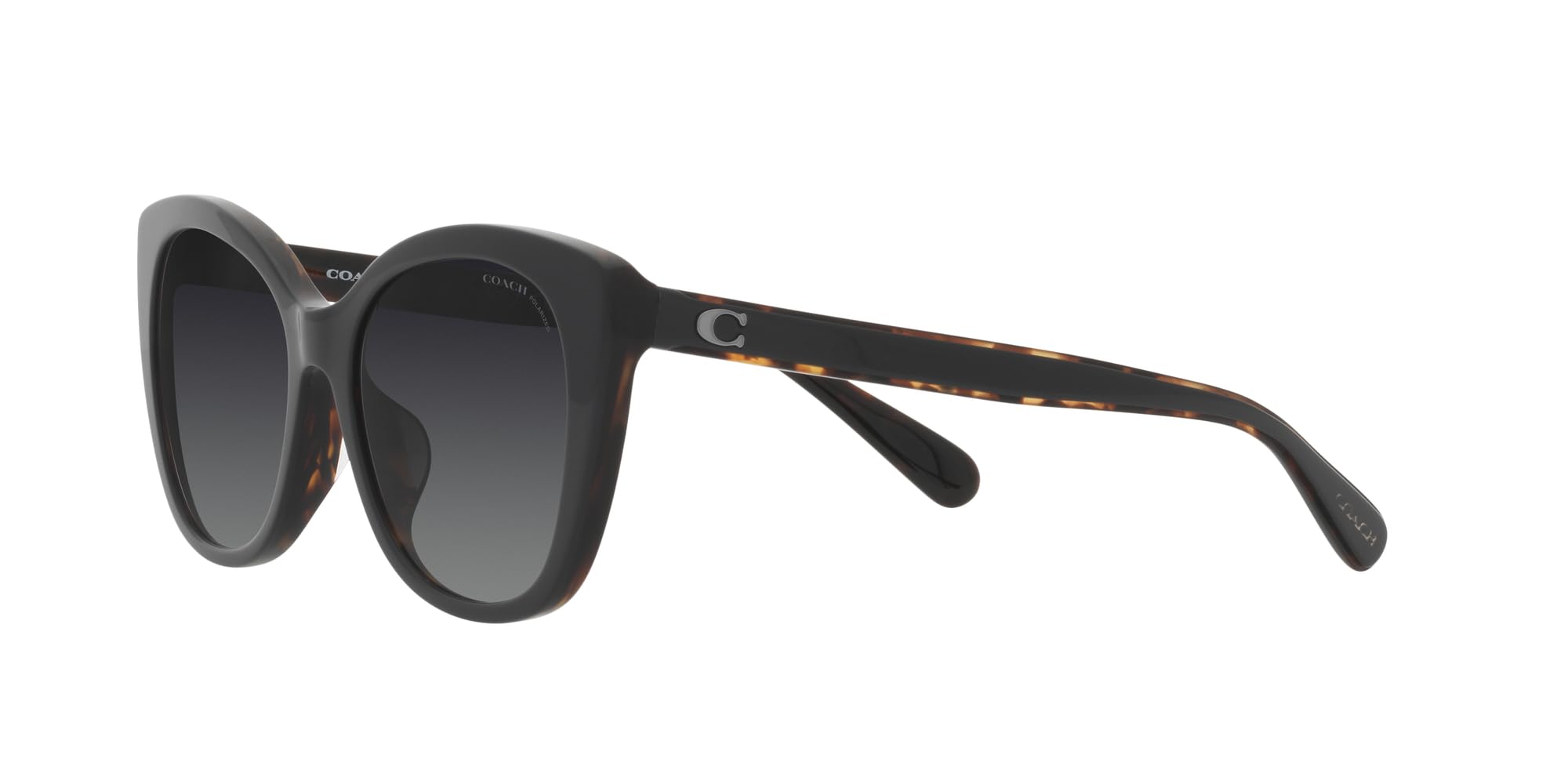 Coach HC8365U Universal Fit Sunglasses, Black/Dark Tortoise/Grey Gradient Polarized, 55 mm