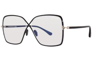 tom ford eyeglasses ft 5841 -b 001 shiny black, t logo/blue block lenses