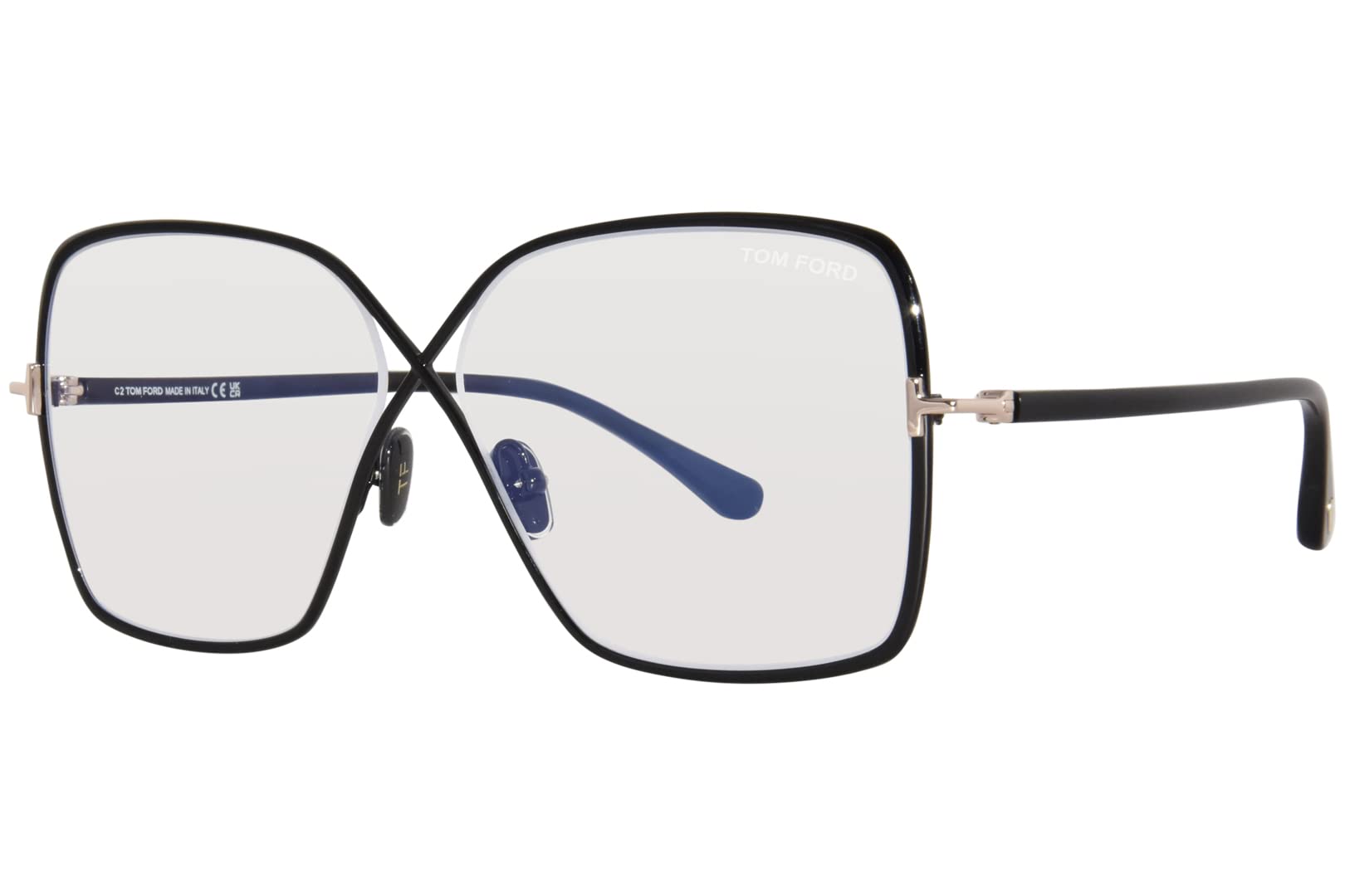 Tom Ford Eyeglasses FT 5841 -B 001 Shiny Black, t Logo/Blue Block Lenses