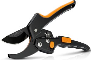 ratchet pruning shears for gardening heavy duty - increases cutting power 3x - perfect ratchet pruners for weak hands & arthritis- 8” anvil garden clippers - w/extra sharp blade for effortless cutting