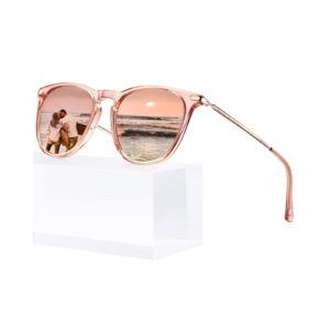 carfia pink mirrored lightweight polarized sunglasses for women uv protection, retro square ladies sunnies driving eyewears