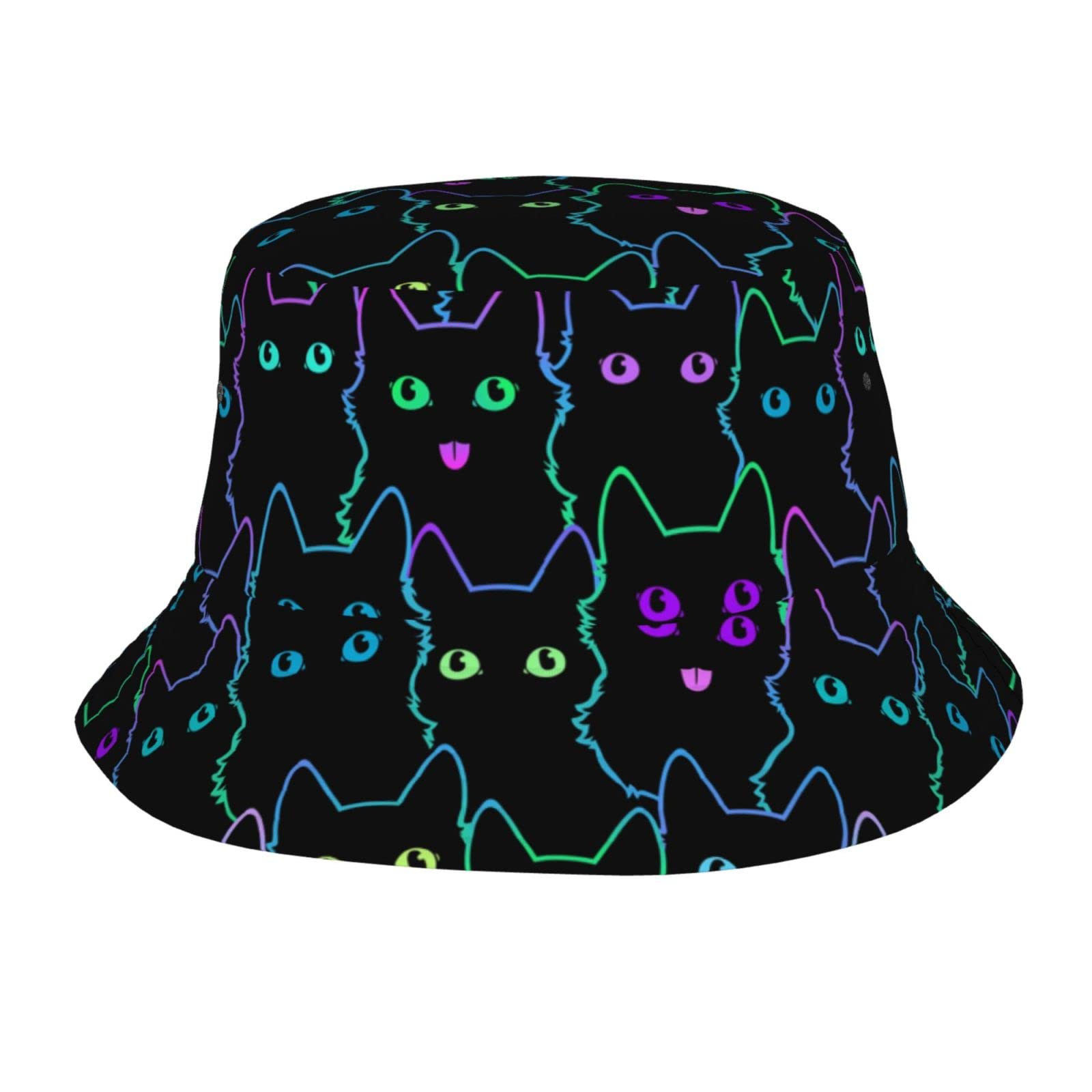 Psychedelic Cat Bucket Hat Fisherman Cap for Women Men, Trippy Art Decor Packable Casual Lightweight Travel Beach Sun Hats for Summer Outdoor Headwear,Unisex