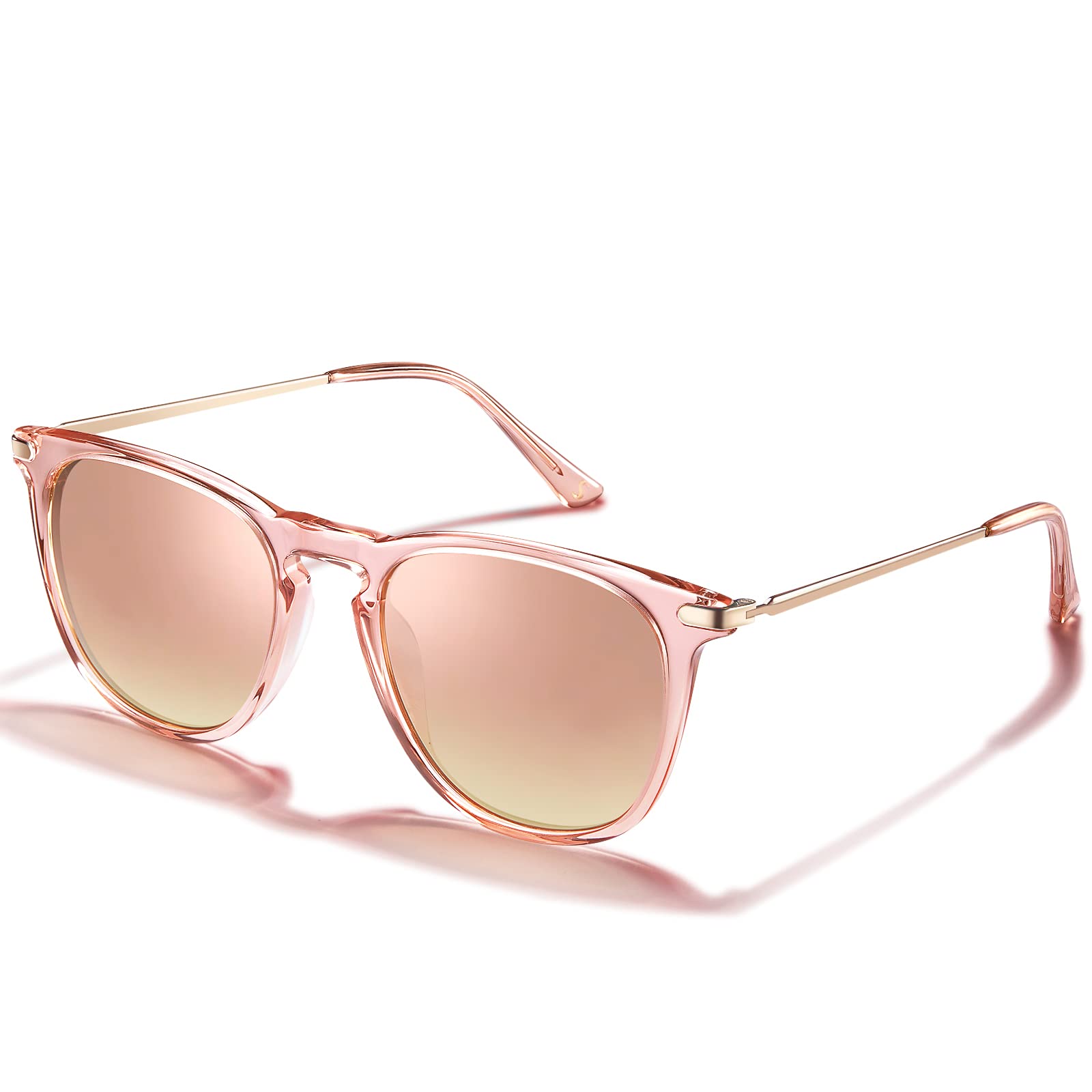 CARFIA Pink Mirrored Lightweight Polarized Sunglasses for Women UV Protection, Retro Square Ladies Sunnies Driving Eyewears