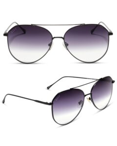 diff jane lightweight oversized aviator sunglasses women uv400 protection, matte black + sharp grey gradient