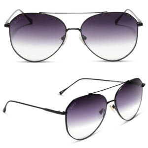 DIFF Jane lightweight oversized aviator sunglasses women UV400 protection, Matte Black + Sharp Grey Gradient