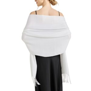 RonFoxi White Silky Pashmina Shawl, Bridesmaid Wedding Shawls and Wraps for Bridal Guest Shawl (US-White)