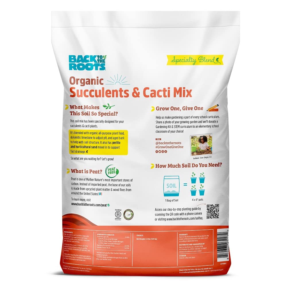 Back to the Roots 100% Organic Succulent & Cacti Mix (6 Quart) | Made in The USA | Premium Nutrition for Indoor and Outdoor Plants