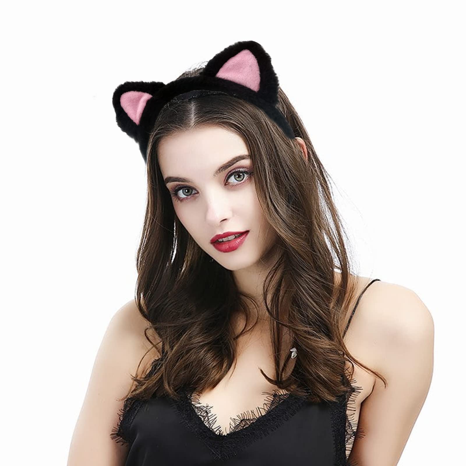 AEGYPIUS Cat Ear Headbands - Plush Soft Ears for Makeup, Shower, Teen Girls & Women (Black)