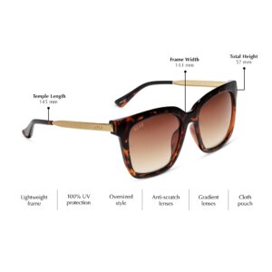 DIFF Hailey oversized lightweight square sunglasses for women UV400 protection, Black Brown Tortoise + Brown Gradient